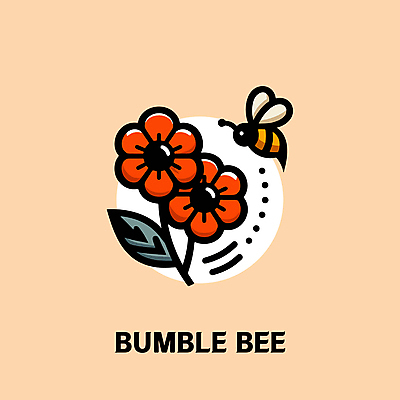 꽃 일러스트 자연 타이포그라피 사람없음 그래픽 환경 주황색 꿀벌 심플 꿀 단순화된 미니멀 국내일러스트 AI파일 식물 문자 컬러 벌_곤충 생태계 파일형식 벡터