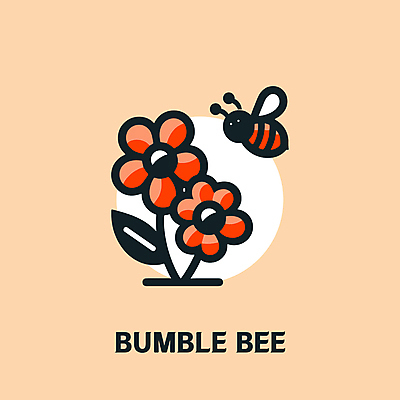 꽃 일러스트 자연 타이포그라피 사람없음 그래픽 환경 주황색 꿀벌 심플 꿀 단순화된 미니멀 국내일러스트 AI파일 식물 문자 컬러 벌_곤충 생태계 파일형식 벡터