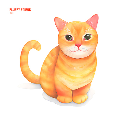 PSD 일러스트 수채화 미소 사람없음 반려동물 귀여움 주황색 고양이 물감 국내일러스트 동물 컬러 컨셉 포유류 표정 미술도구 파일형식