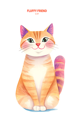 PSD 일러스트 수채화 미소 사람없음 반려동물 귀여움 주황색 고양이 물감 국내일러스트 동물 컬러 컨셉 포유류 표정 미술도구 파일형식