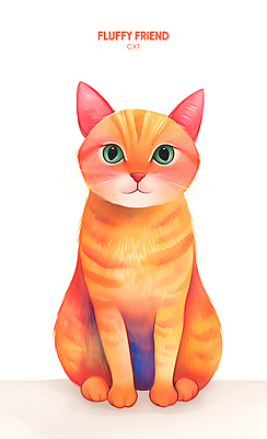 PSD 일러스트 수채화 미소 사람없음 반려동물 귀여움 주황색 고양이 물감 국내일러스트 동물 컬러 컨셉 포유류 표정 미술도구 파일형식