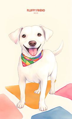 PSD 행복 일러스트 수채화 미소 사람없음 반려동물 귀여움 스카프 물감 흰색 강아지 국내일러스트 동물 감정 컬러 컨셉 표정 목도리 미술도구 개 파일형식