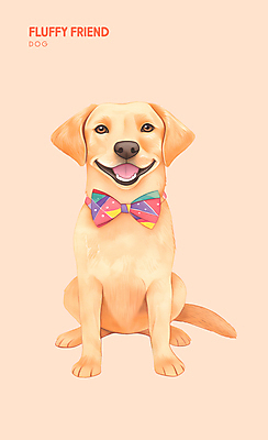 PSD 행복 리본 일러스트 수채화 미소 사람없음 반려동물 갈색 귀여움 물감 강아지 국내일러스트 동물 감정 컬러 컨셉 표정 미술도구 개 파일형식