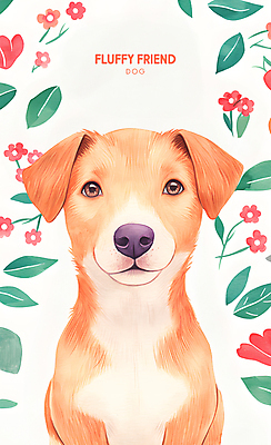 PSD 꽃 잎 일러스트 수채화 사람없음 반려동물 갈색 귀여움 물감 강아지 국내일러스트 식물 동물 컬러 컨셉 미술도구 개 파일형식