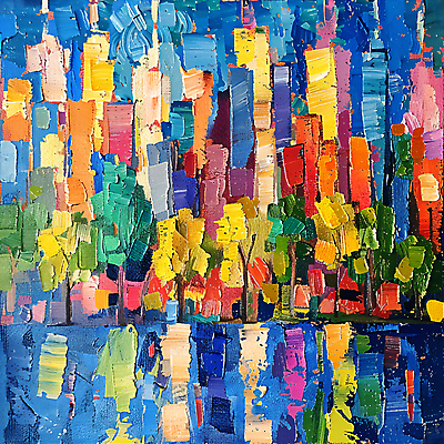 JPG 나무 일러스트 붓터치 추상 빌딩 사람없음 물 컬러풀 반사 물감 도시 디지털합성 질감 활기 스카이라인 편집소스 국내일러스트 AI일러스트 AI콘텐츠 자연요소 식물 컬러 컨셉 무늬 건물 미술도구 파일형식