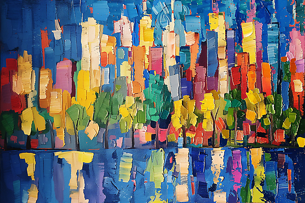 JPG 나무 일러스트 붓터치 추상 빌딩 사람없음 물 컬러풀 반사 물감 도시 디지털합성 질감 활기 스카이라인 편집소스 국내일러스트 AI일러스트 AI콘텐츠 자연요소 식물 컬러 컨셉 무늬 건물 미술도구 파일형식