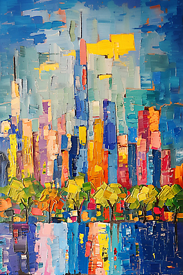 JPG 나무 일러스트 붓터치 추상 빌딩 사람없음 물 컬러풀 반사 물감 도시 디지털합성 질감 활기 스카이라인 편집소스 국내일러스트 AI일러스트 AI콘텐츠 자연요소 식물 컬러 컨셉 무늬 건물 미술도구 파일형식