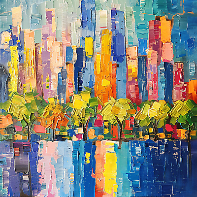 JPG 나무 일러스트 붓터치 추상 빌딩 사람없음 물 컬러풀 반사 물감 도시 디지털합성 질감 활기 스카이라인 편집소스 국내일러스트 AI일러스트 AI콘텐츠 자연요소 식물 컬러 컨셉 무늬 건물 미술도구 파일형식