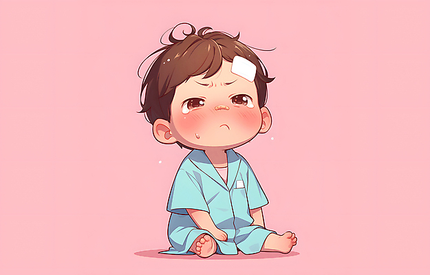 JPG 남자 어린이 분홍색 일러스트 한명 소년 고통 반창고 열 질병 울음 눈물 발열 소년한명만 국내일러스트 AI일러스트 AI콘텐츠 1 감정 컬러 의학 표정 사람 의료용품 남자한명만 소년만 파일형식