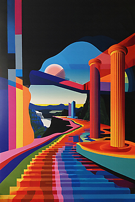 JPG 길 무지개 무늬 일러스트 자연 하늘 추상 산 풍경 사람없음 컬러풀 태양 디지털합성 지형 스펙트럼 편집소스 국내일러스트 AI일러스트 AI콘텐츠 자연요소 컬러 생태계 파일형식