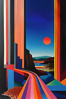 JPG 길 무지개 무늬 일러스트 자연 하늘 추상 산 풍경 사람없음 컬러풀 태양 디지털합성 지형 스펙트럼 편집소스 국내일러스트 AI일러스트 AI콘텐츠 자연요소 컬러 생태계 파일형식