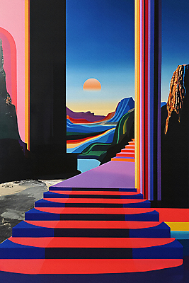 JPG 길 무지개 무늬 일러스트 자연 하늘 추상 산 풍경 사람없음 컬러풀 태양 디지털합성 지형 스펙트럼 편집소스 국내일러스트 AI일러스트 AI콘텐츠 자연요소 컬러 생태계 파일형식