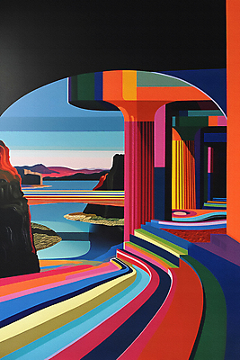 JPG 길 무지개 무늬 일러스트 자연 하늘 추상 산 풍경 사람없음 컬러풀 디지털합성 아치 지형 스펙트럼 편집소스 국내일러스트 AI일러스트 AI콘텐츠 자연요소 컬러 생태계 파일형식