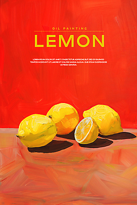 PSD 편집이미지 포스터 페인팅 붓터치 사람없음 빨간색 물감 분위기 레몬 질감 유화 카피스페이스 이미지편집 컬러 컨셉 과일 미술 공백 미술도구 파일형식