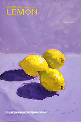 PSD 편집이미지 포스터 페인팅 붓터치 사람없음 보라색 물감 분위기 레몬 질감 유화 카피스페이스 이미지편집 컬러 컨셉 과일 미술 공백 미술도구 파일형식