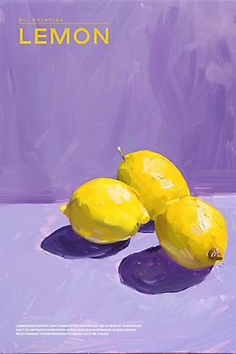 PSD 편집이미지 포스터 페인팅 붓터치 사람없음 보라색 물감 분위기 레몬 질감 유화 카피스페이스 이미지편집 컬러 컨셉 과일 미술 공백 미술도구 파일형식