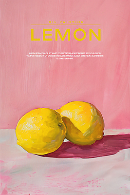 PSD 편집이미지 포스터 분홍색 페인팅 붓터치 사람없음 물감 분위기 레몬 질감 유화 카피스페이스 이미지편집 컬러 컨셉 과일 미술 공백 미술도구 파일형식