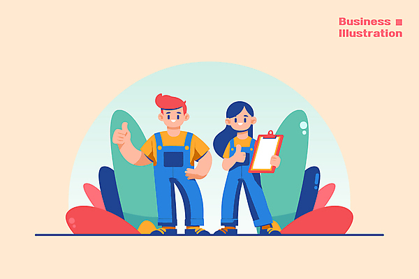 전신 여자 남자 잎 일러스트 협력 직장 기술 대화 들기 성인 두명 반짝임 사무실 노란색 직장인 전문직 동료 결재 따봉 전략 서류판 전문 성인만 국내일러스트 AI파일 식물 직업 컬러 회사 비즈니스 관계 모션 말하기 사람 사무용품 최고 파일형식 벡터