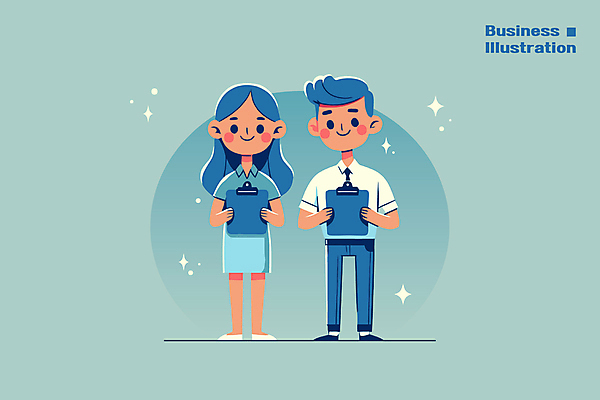 전신 여자 남자 일러스트 협력 직장 기술 대화 들기 성인 두명 반짝임 사무실 직장인 전문직 동료 청록색 결재 전략 서류판 전문 성인만 국내일러스트 AI파일 직업 컬러 회사 비즈니스 관계 모션 말하기 사람 사무용품 파일형식 벡터