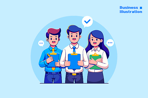 여자 남자 하늘색 말풍선 일러스트 협력 직장 기술 대화 들기 성인 세명 반짝임 사무실 직장인 전문직 동료 체크표시 결재 전략 서류판 전문 성인만 국내일러스트 AI파일 직업 회사 비즈니스 관계 모션 말하기 사람 파란색 사무용품 확인 파일형식 벡터