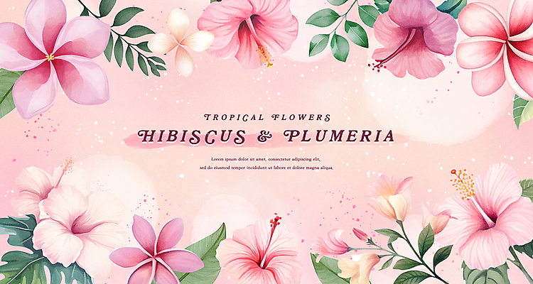 PSD 식물 분홍색 일러스트 자연 나뭇잎 열대 수채화 프레임 타이포그라피 사람없음 여름 화려 플루메리아 히비스커스 카피스페이스 트로피컬아트 국내일러스트 문자 계절 꽃 컬러 컨셉 잎 공백 그림 생태계 파일형식
