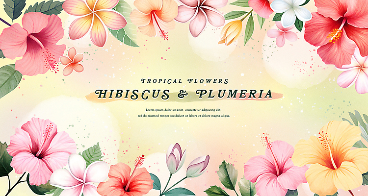 PSD 식물 일러스트 자연 나뭇잎 열대 수채화 프레임 타이포그라피 사람없음 여름 화려 플루메리아 히비스커스 카피스페이스 트로피컬아트 국내일러스트 문자 계절 꽃 컨셉 잎 공백 그림 생태계 파일형식