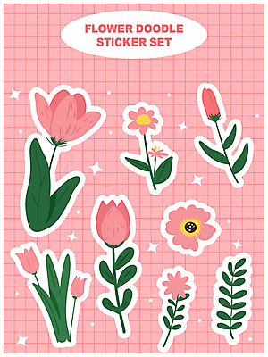 꽃 분홍색 스티커 잎 일러스트 문구용품 타이포그라피 사람없음 장식 반짝임 귀여움 다이어리 손그림 꾸미기 엘리먼트 다꾸 국내일러스트 AI파일 식물 문자 컬러 컨셉 모션 사무용품 오브젝트 신조어 약어 파일형식 벡터