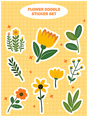 꽃 스티커 잎 일러스트 문구용품 타이포그라피 사람없음 장식 반짝임 노란색 귀여움 다이어리 손그림 꾸미기 엘리먼트 다꾸 국내일러스트 AI파일 식물 문자 컬러 컨셉 모션 사무용품 오브젝트 신조어 약어 파일형식 벡터