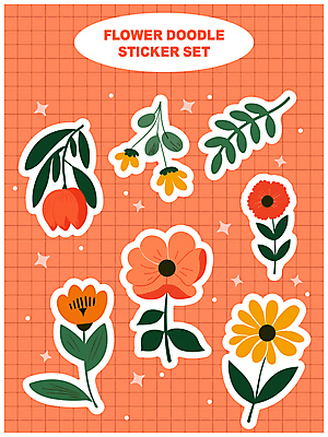 꽃 스티커 잎 일러스트 문구용품 타이포그라피 사람없음 장식 빨간색 반짝임 귀여움 다이어리 손그림 꾸미기 엘리먼트 다꾸 국내일러스트 AI파일 식물 문자 컬러 컨셉 모션 사무용품 오브젝트 신조어 약어 파일형식 벡터