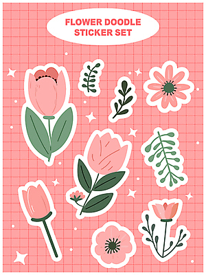 꽃 분홍색 스티커 잎 일러스트 문구용품 타이포그라피 사람없음 장식 반짝임 귀여움 다이어리 손그림 꾸미기 엘리먼트 다꾸 국내일러스트 AI파일 식물 문자 컬러 컨셉 모션 사무용품 오브젝트 신조어 약어 파일형식 벡터