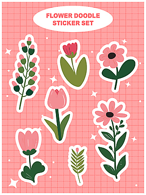 꽃 분홍색 스티커 잎 일러스트 문구용품 타이포그라피 사람없음 장식 반짝임 귀여움 다이어리 손그림 꾸미기 엘리먼트 다꾸 국내일러스트 AI파일 식물 문자 컬러 컨셉 모션 사무용품 오브젝트 신조어 약어 파일형식 벡터