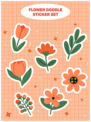 꽃 스티커 잎 일러스트 문구용품 타이포그라피 사람없음 장식 반짝임 귀여움 다이어리 주황색 손그림 꾸미기 엘리먼트 다꾸 국내일러스트 AI파일 식물 문자 컬러 컨셉 모션 사무용품 오브젝트 신조어 약어 파일형식 벡터