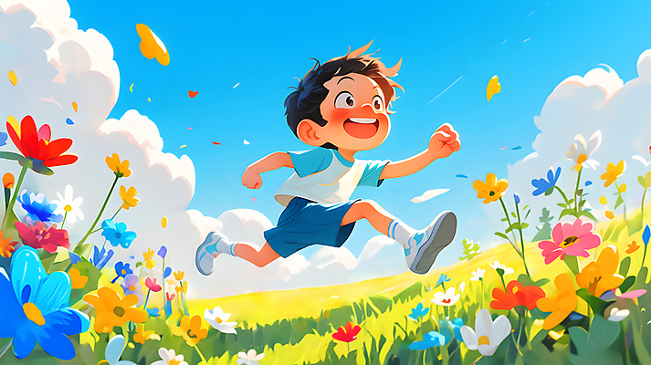 JPG 전신 구름 남자 꽃잎 행복 어린이 하늘색 꽃밭 일러스트 하늘 한명 웃음 소년 잔디 초원 달리기 정원 기쁨 즐거움 향기 소년한명만 국내일러스트 AI일러스트 AI콘텐츠 자연요소 식물 1 꽃 감정 모션 표정 사람 파란색 냄새 남자한명만 소년만 파일형식