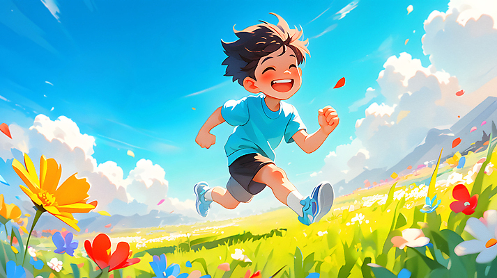 JPG 전신 구름 남자 꽃잎 행복 어린이 하늘색 꽃밭 일러스트 하늘 한명 웃음 소년 잔디 초원 달리기 정원 기쁨 즐거움 향기 소년한명만 국내일러스트 AI일러스트 AI콘텐츠 자연요소 식물 1 꽃 감정 모션 표정 사람 파란색 냄새 남자한명만 소년만 파일형식
