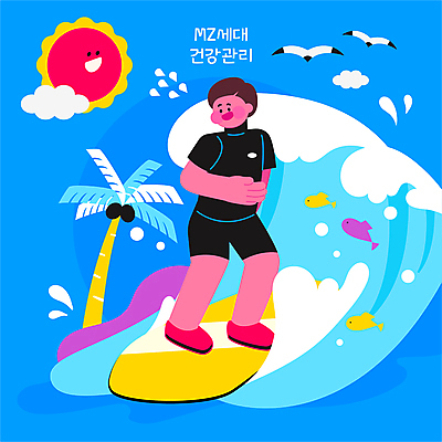 전신 남자 파도 바다 일러스트 갈매기 어류 한명 성인 취미 파란색 야자수 운동 태양 건강관리 서핑보드 서핑 승차 성인남자한명만 MZ세대 국내일러스트 AI파일 자연요소 나무 1 컬러 모션 조류 건강 관리 사람 수중동물 수상스포츠 보드_스포츠 세대 남자한명만 성인남자만 파일형식 벡터