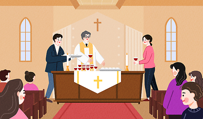 PSD 여자 할아버지 노년 남자 기독교 십자가 와인잔 의자 일러스트 초 창문 떡 들기 여러명 성인 와인 목사 예배 성도 성찬식 국내일러스트 종교 가구 다수 술잔 모션 주류 사람 성직자 파일형식