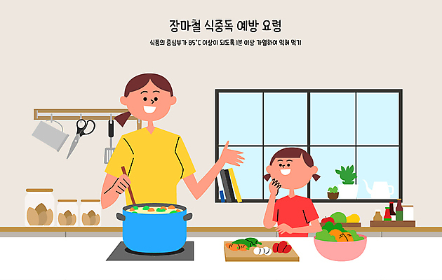그릇 여자 화분 화초 어린이 음식 채소 일러스트 창문 도마 가위 안전 소녀 성인 두명 책 여름 질병 냄비 예방 장마 가열 끓이기 식중독 요령 여자만 국내일러스트 AI파일 식물 식기 계절 의학 모션 주방용품 문구용품 사람 비_날씨 솥 파일형식 벡터