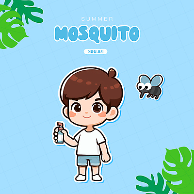전신 캐릭터 남자 어린이 하늘색 일러스트 나뭇잎 한명 안전 소년 여름 고통 스프레이 모기 퇴치 소년한명만 물림 일러캐릭터 AI파일 1 계절 감정 컨셉 잎 모션 사람 파란색 해충 남자한명만 소년만 파일형식 벡터