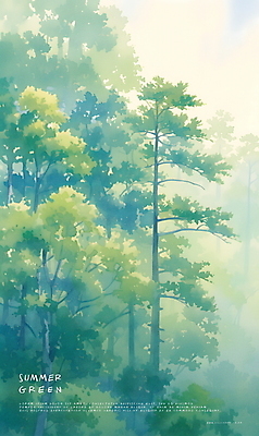 PSD 나무 일러스트 자연 나뭇잎 수채화 사람없음 초록색 여름 분위기 숲 국내일러스트 식물 계절 컬러 컨셉 잎 생태계 파일형식