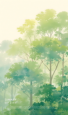 PSD 나무 일러스트 자연 나뭇잎 수채화 사람없음 초록색 여름 분위기 숲 국내일러스트 식물 계절 컬러 컨셉 잎 생태계 파일형식