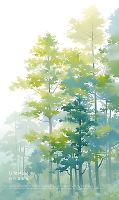 PSD 나무 일러스트 자연 나뭇잎 수채화 사람없음 초록색 여름 분위기 숲 국내일러스트 식물 계절 컬러 컨셉 잎 생태계 파일형식