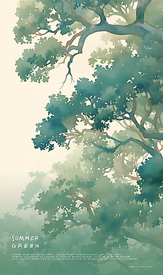 PSD 나무 일러스트 자연 나뭇잎 수채화 사람없음 초록색 여름 분위기 숲 국내일러스트 식물 계절 컬러 컨셉 잎 생태계 파일형식