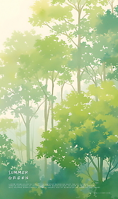 PSD 나무 일러스트 자연 나뭇잎 수채화 사람없음 초록색 여름 분위기 숲 국내일러스트 식물 계절 컬러 컨셉 잎 생태계 파일형식