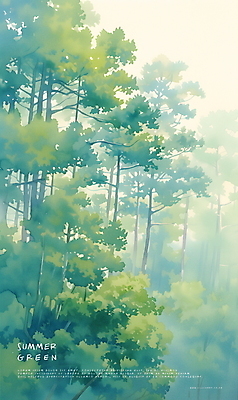 PSD 나무 일러스트 자연 나뭇잎 수채화 사람없음 초록색 여름 분위기 숲 국내일러스트 식물 계절 컬러 컨셉 잎 생태계 파일형식