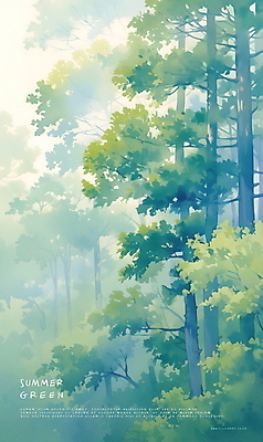 PSD 나무 일러스트 자연 나뭇잎 수채화 사람없음 초록색 여름 분위기 숲 국내일러스트 식물 계절 컬러 컨셉 잎 생태계 파일형식