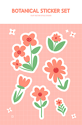 꽃잎 꽃 줄기 분홍색 스티커 잎 일러스트 자연 사람없음 세트 귀여움 엘리먼트 국내일러스트 AI파일 식물 컬러 컨셉 생태계 파일형식 벡터