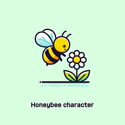 캐릭터 꽃 날개 일러스트 사람없음 연두색 귀여움 봄 꿀벌 벌침 일러캐릭터 AI파일 식물 계절 컨셉 초록색 벌_곤충 파일형식 벡터