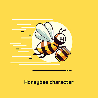 캐릭터 날개 일러스트 사람없음 노란색 귀여움 봄 항아리 꿀벌 꿀단지 벌침 일러캐릭터 AI파일 계절 컬러 컨셉 도자기 벌_곤충 파일형식 벡터