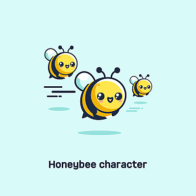 캐릭터 하늘색 날개 일러스트 사람없음 귀여움 봄 꿀벌 벌침 일러캐릭터 AI파일 계절 컨셉 파란색 벌_곤충 파일형식 벡터