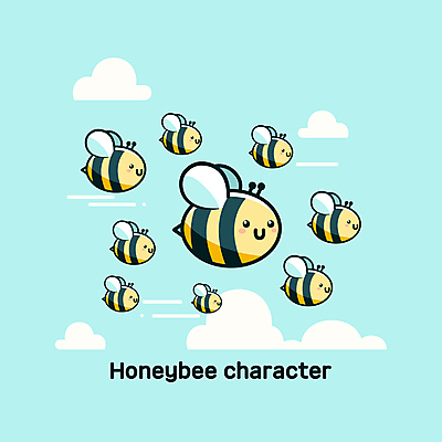 구름 캐릭터 하늘색 날개 일러스트 사람없음 귀여움 봄 꿀벌 벌침 일러캐릭터 AI파일 자연요소 계절 컨셉 파란색 벌_곤충 파일형식 벡터